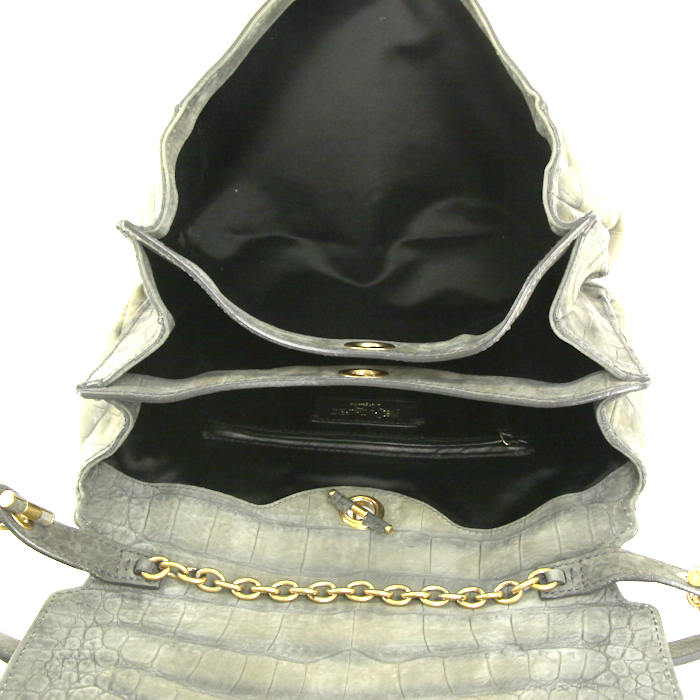 Borsa Saint Laurent Catwalk in camoscio grigio simil coccodrillo - Detail D2