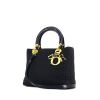 Dior Lady Dior shoulder bag in navy blue canvas cannage and navy blue patent leather - 00pp thumbnail