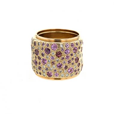 Anello a fascia Pomellato Sabbia modello grande in oro rosa,  diamanti e zaffiri rosa
