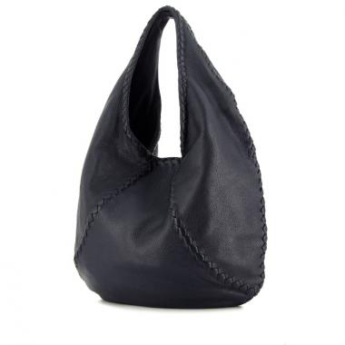 Bottega Veneta bag worn on the shoulder or carried in the hand in dark blue grained leather