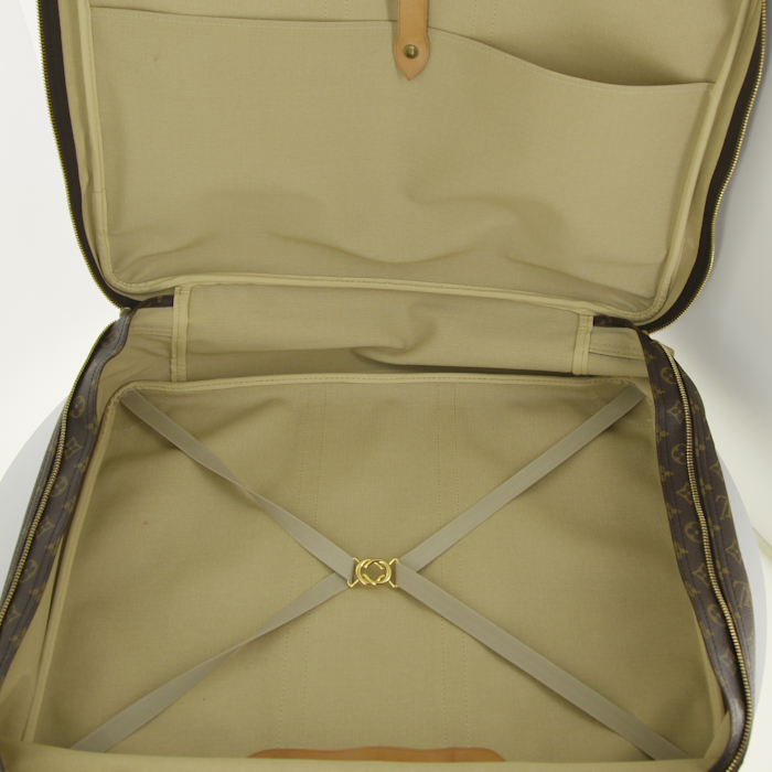 Borsa da viaggio Louis Vuitton Sirius in tela monogram cerata marrone e pelle naturale - Detail D2