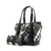 Shopping bag in tela cerata Haymarket nera grigia e bianca e pelle verniciata nera - 00pp thumbnail