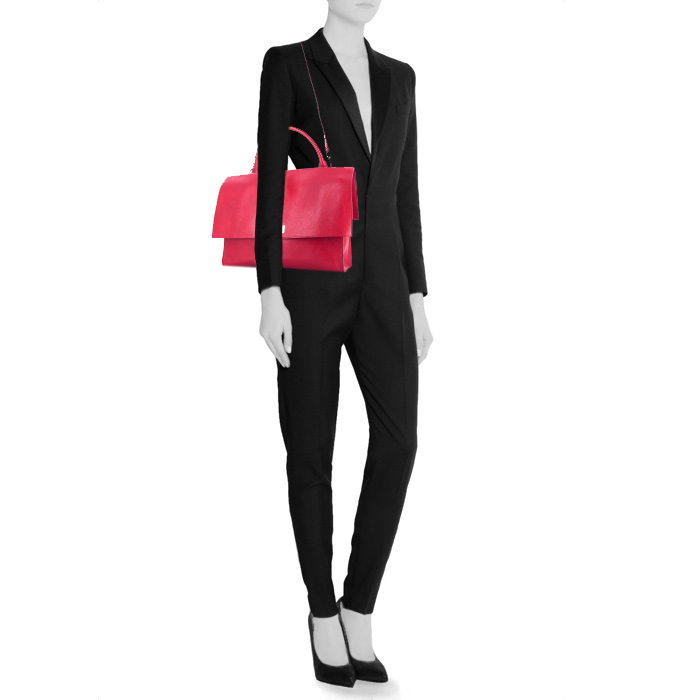 Sac à main Givenchy Shark en cuir fuschia - Detail D2