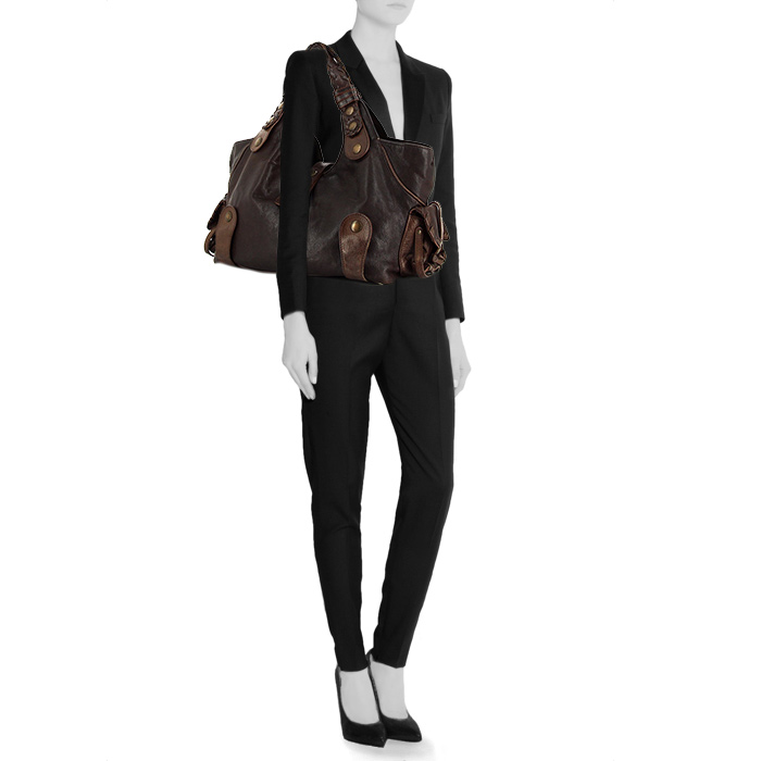 Chloé Silverado handbag in brown leather - Detail D1