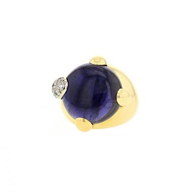 Sortija Pomellato Griffe en oro amarillo,  diamantes y cordierita