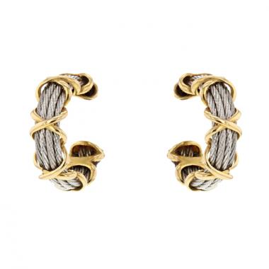 Fred Force 10 1980's small hoop earrings in yellow gold and stainless steel