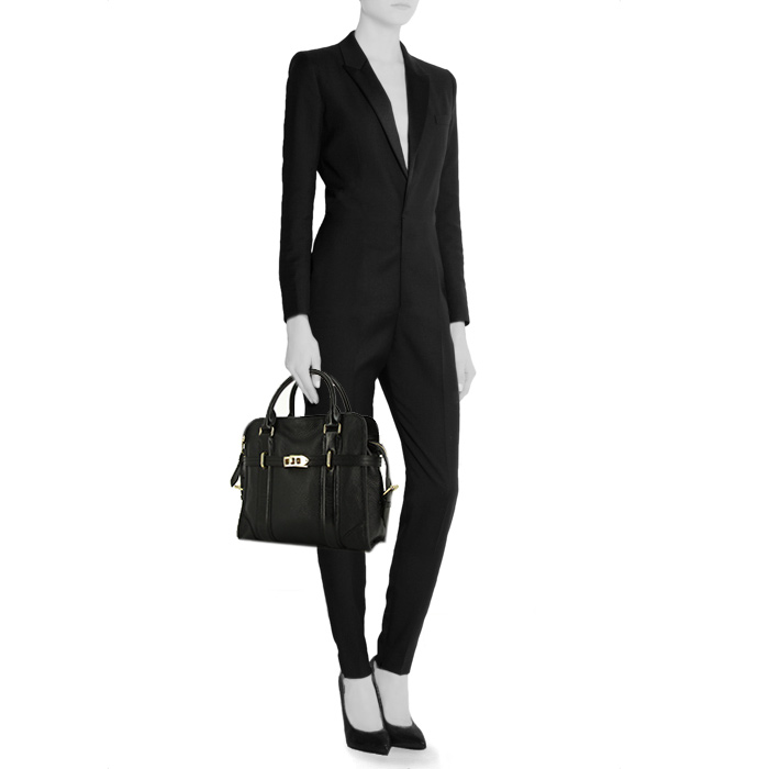 Bolso de mano Burberry Golderton en cuero granulado negro - Detail D1