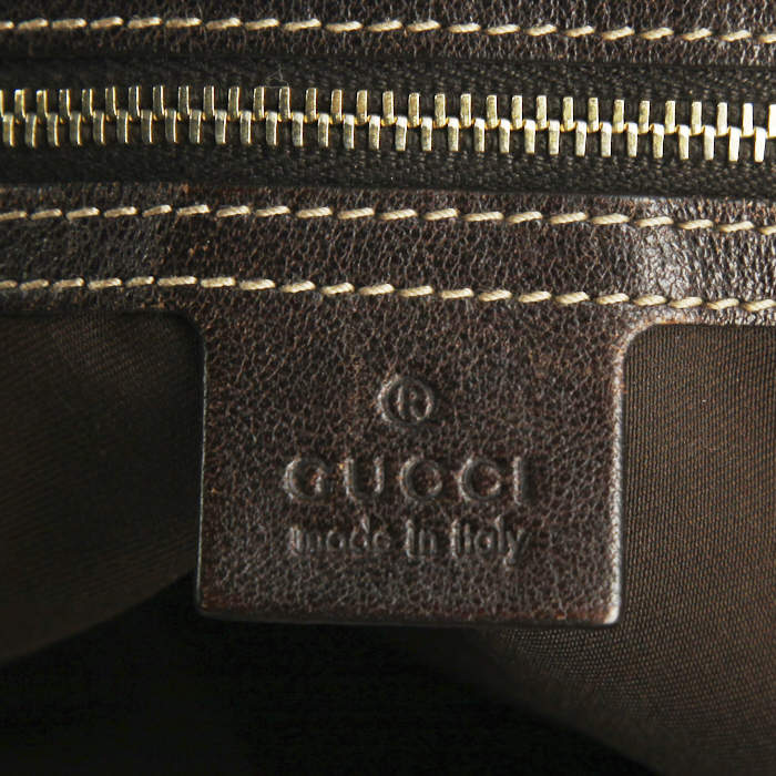 Sac cabas Gucci Pelham en toile monogram beige et cuir marron - Detail D3