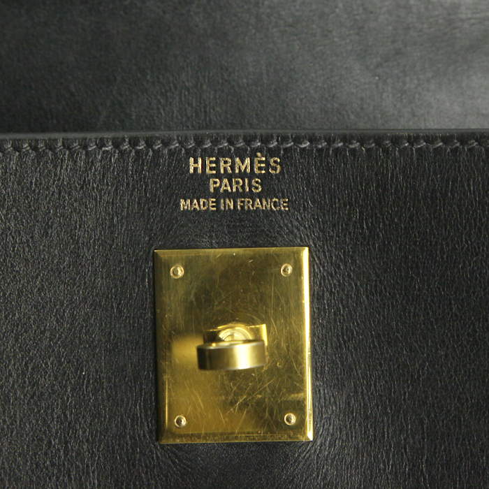 Sac à main Hermes Kelly 40 cm en cuir box noir - Detail D4