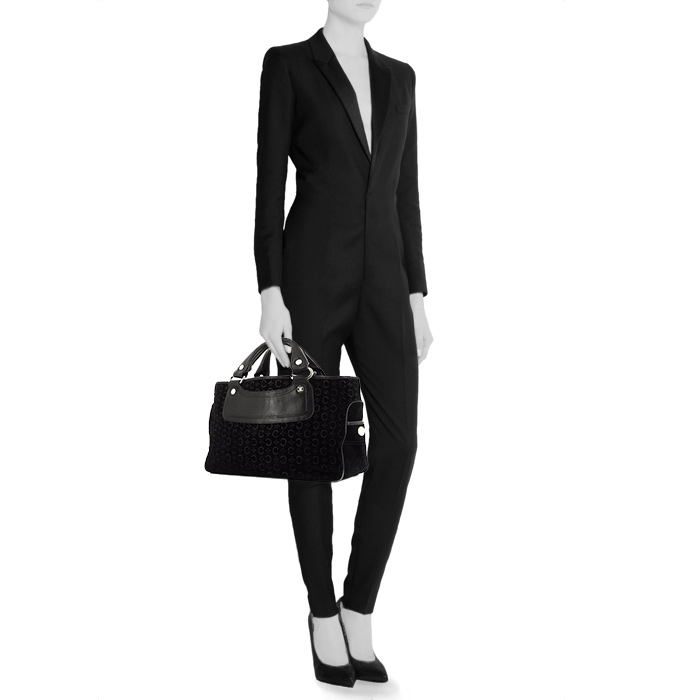 Celine Boogie handbag in black monogram suede and black leather - Detail D1