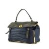 Yves Saint Laurent Muse Two handbag in blue and green leather and beige canvas - 00pp thumbnail