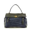 Yves Saint Laurent Muse Two handbag in blue and green leather and beige canvas - 360 thumbnail