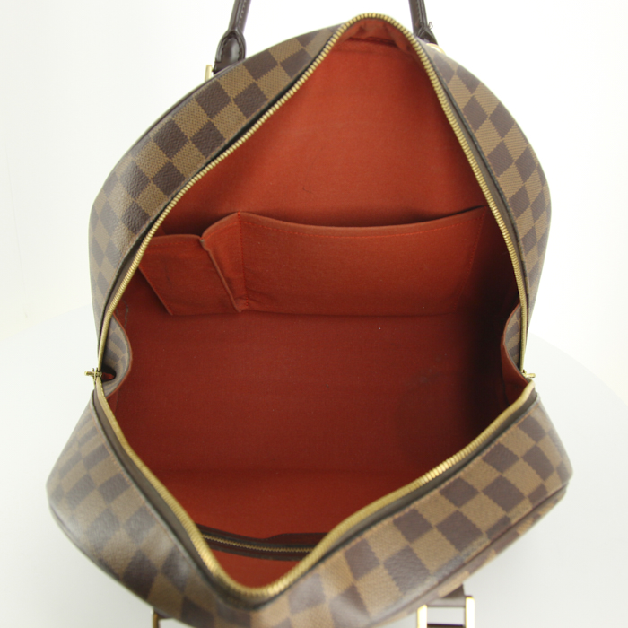 Sac à main Louis Vuitton Nolita en toile damier ébène et cuir marron - Detail D2