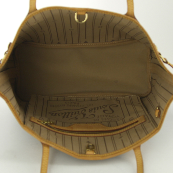 Louis Vuitton Neverfull small model shopping bag in monogram canvas and natural leather - Detail D2
