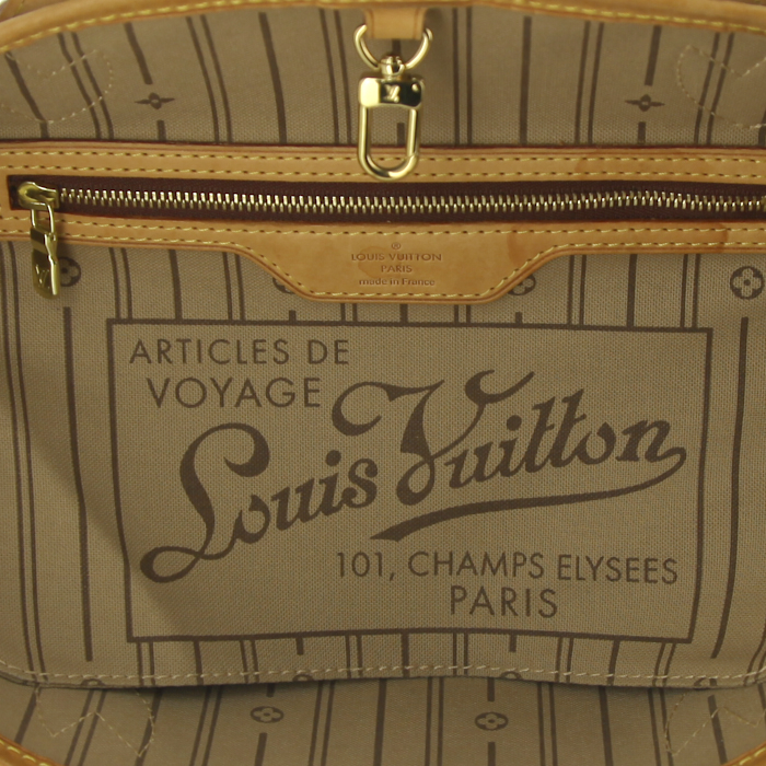 Louis Vuitton Neverfull small model shopping bag in monogram canvas and natural leather - Detail D3