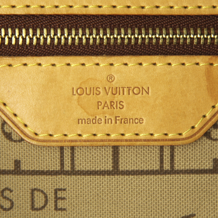 Bolso Cabás Louis Vuitton Neverfull modelo pequeño en lona Monogram y cuero natural - Detail D4