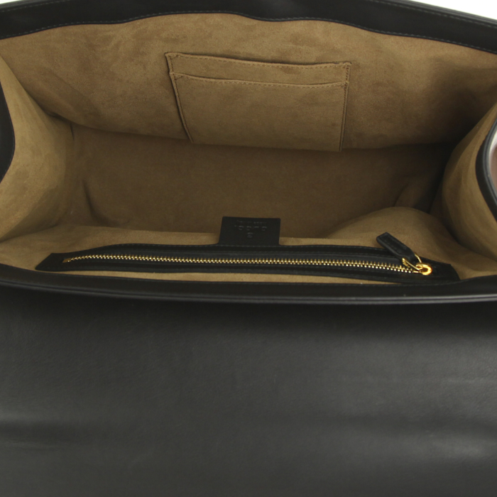 Gucci Padlock Suprême GG handbag in brown and black leather and beige monogram canvas - Detail D3