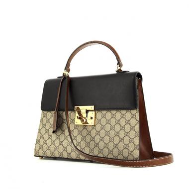 Sac à main Gucci Padlock Suprême GG en cuir marron et noir et toile monogram beige