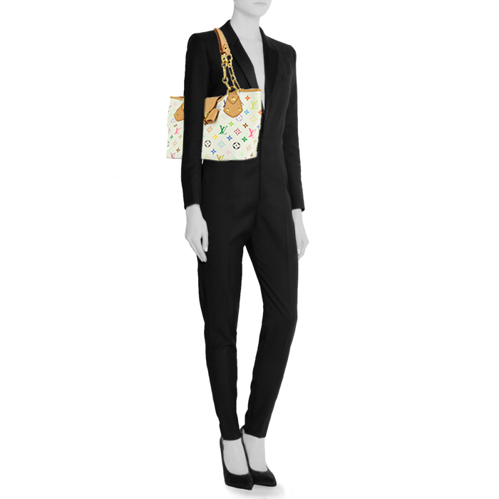 Louis Vuitton handbag in white multicolor monogram canvas and natural leather - Detail D1