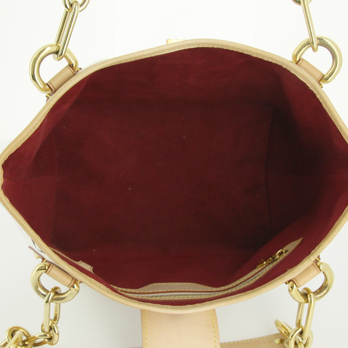 Bolso de mano Louis Vuitton en tela Monogram multicolor blanca y cuero natural - Detail D2