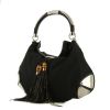 Gucci Bamboo Indy Hobo bag worn on the shoulder or carried in the hand in black monogram canvas and bamboo - 00pp thumbnail