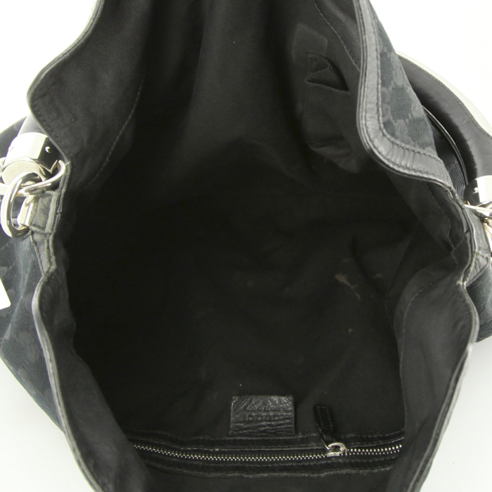 Borsa da spalla o a mano Gucci Bamboo Indy Hobo in tela monogram nera e bambù - Detail D2