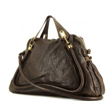 Sac à main Chloé Paraty grand modèle en cuir marron-foncé