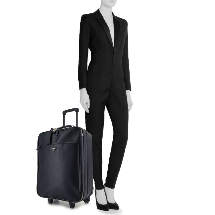 Valise Prada en cuir saffiano bleu-marine - Detail D1