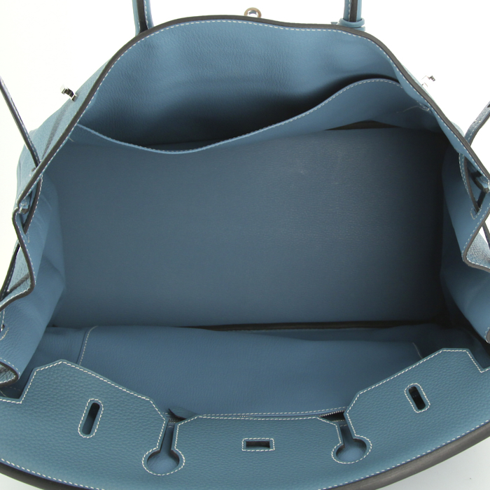 Sac à main Hermes Birkin 40 cm en cuir togo bleu-jean - Detail D2