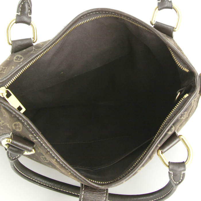 Sac à main Louis Vuitton en toile de lin marron et cuir marron - Detail D2