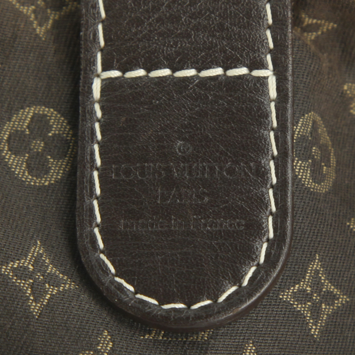 Sac à main Louis Vuitton en toile de lin marron et cuir marron - Detail D3