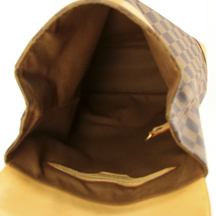 Sac à dos Louis Vuitton Soho en toile damier ébène et cuir naturel - Detail D2