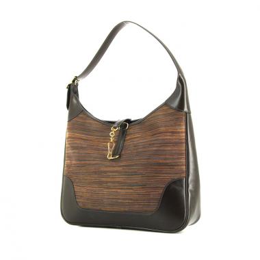 Bolso para llevar al hombro Hermes Trim en cuero box marrón oscuro y cuero vibrato marrón