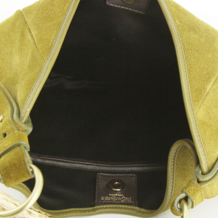 Yves Saint Laurent Mombasa handbag in anise green and purple suede - Detail D2
