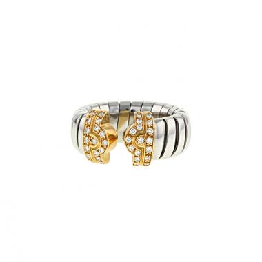 Open Bulgari Parentesi ring in stainless steel,  yellow gold and diamonds Open Bulgari Parentesi ring in stainless steel,  yellow gold and diamonds