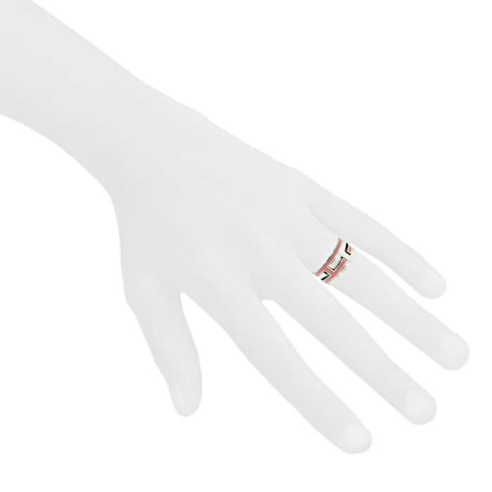 Anello Hermes Move in palladio e smalto rosa - Detail D1