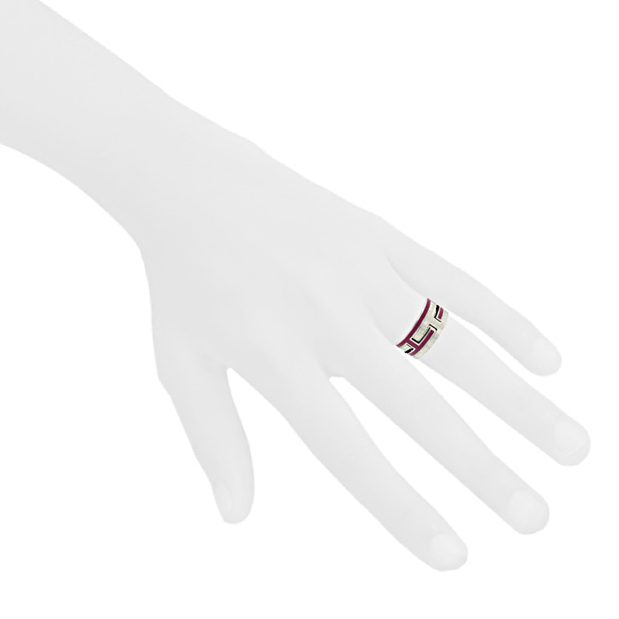 Anello Hermes Move in palladio e smalto rosa - Detail D1