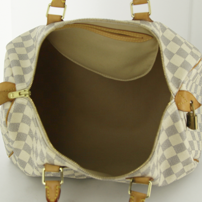 Louis Vuitton Speedy 35 handbag in azur damier canvas and natural leather - Detail D2