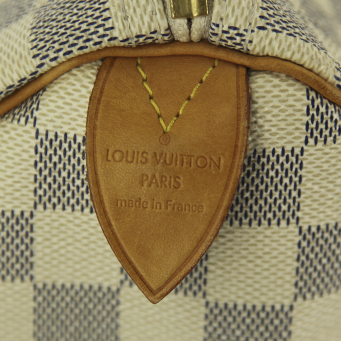 Bolso de mano Louis Vuitton Speedy 35 en lona a cuadros azul celeste y cuero natural - Detail D3