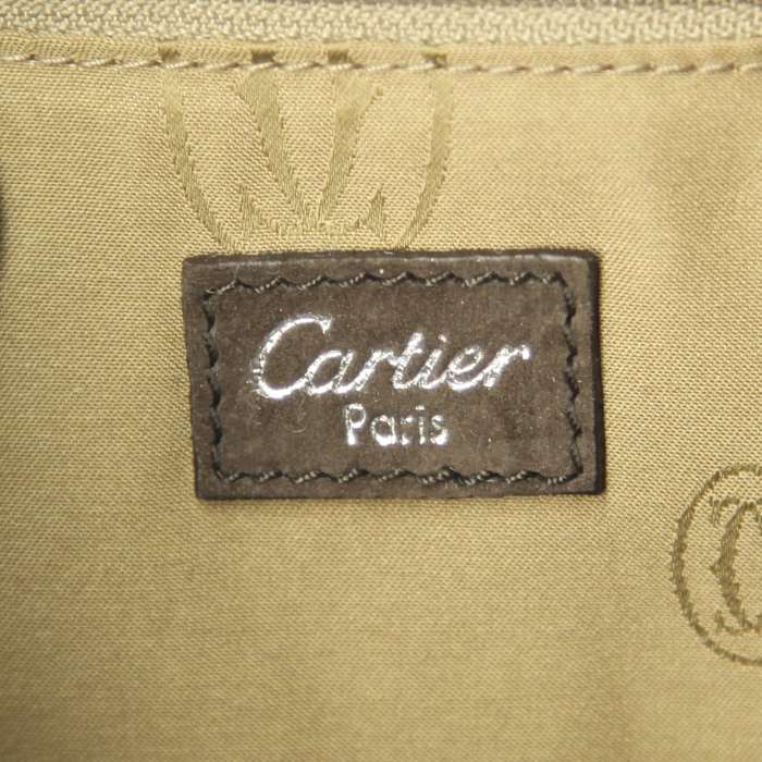 Cartier Marcello large model handbag in dark brown glittering leather and chocolate brown suede - Detail D4