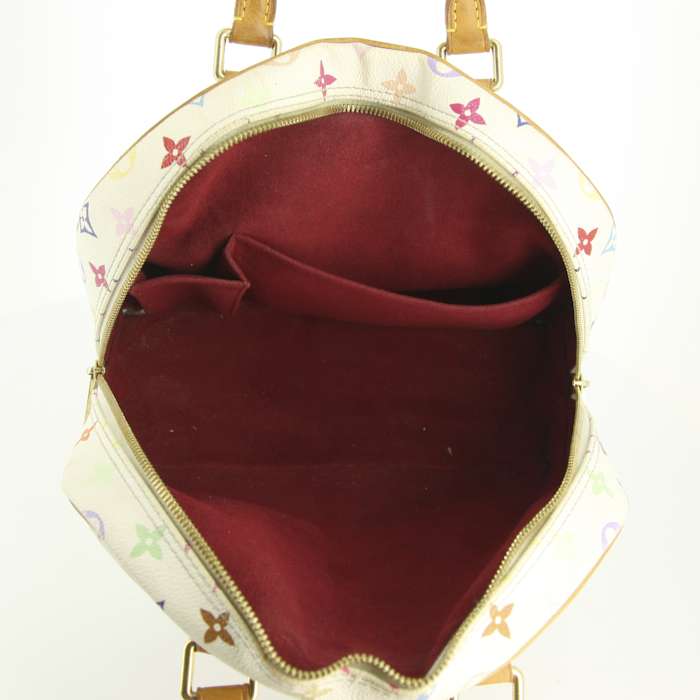 Bolso de mano Louis Vuitton en lona Monogram multicolor blanca y cuero natural - Detail D2