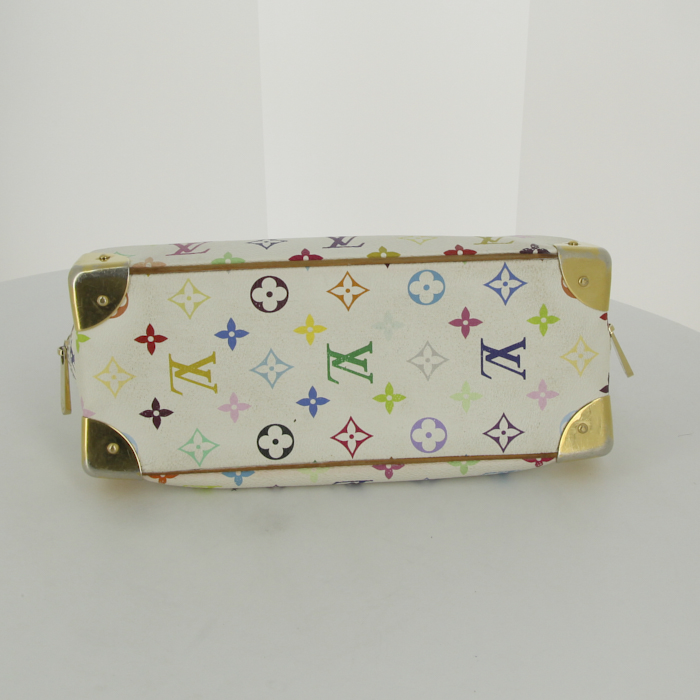 Bolso de mano Louis Vuitton en lona Monogram multicolor blanca y cuero natural - Detail D3