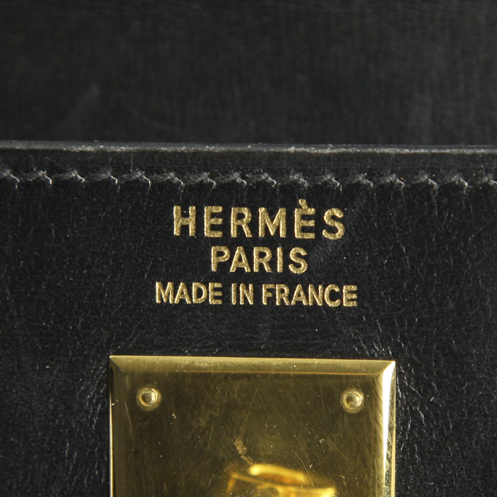 Bolso de mano Hermes Kelly 35 cm en cuero box negro - Detail D4