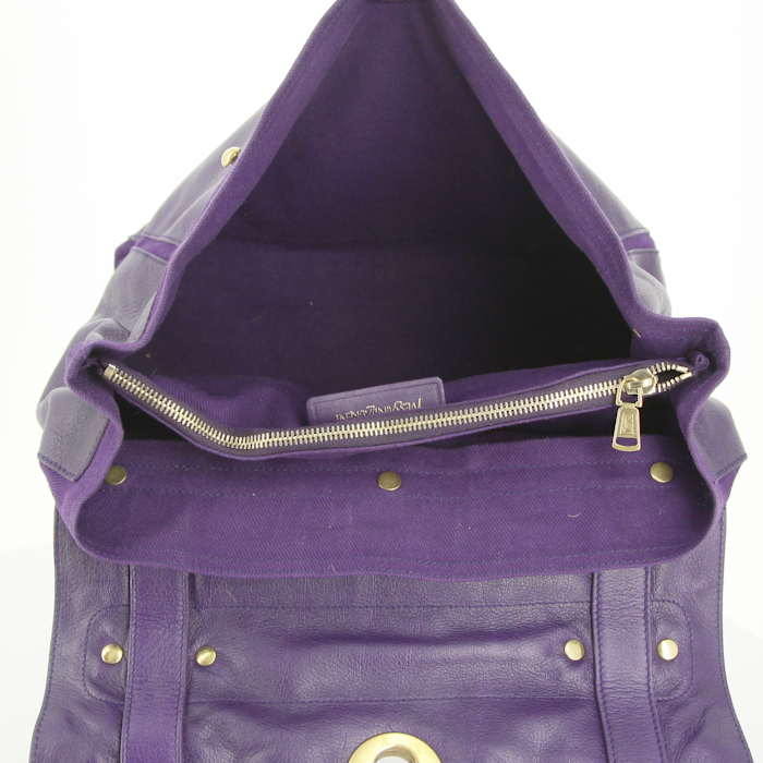 Sac à main Yves Saint Laurent Muse Two petit modèle en cuir violet et toile violette - Detail D2