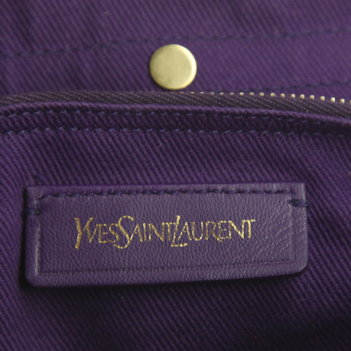Yves Saint Laurent Muse Two small model handbag in purple leather and purple canvas - Detail D3
