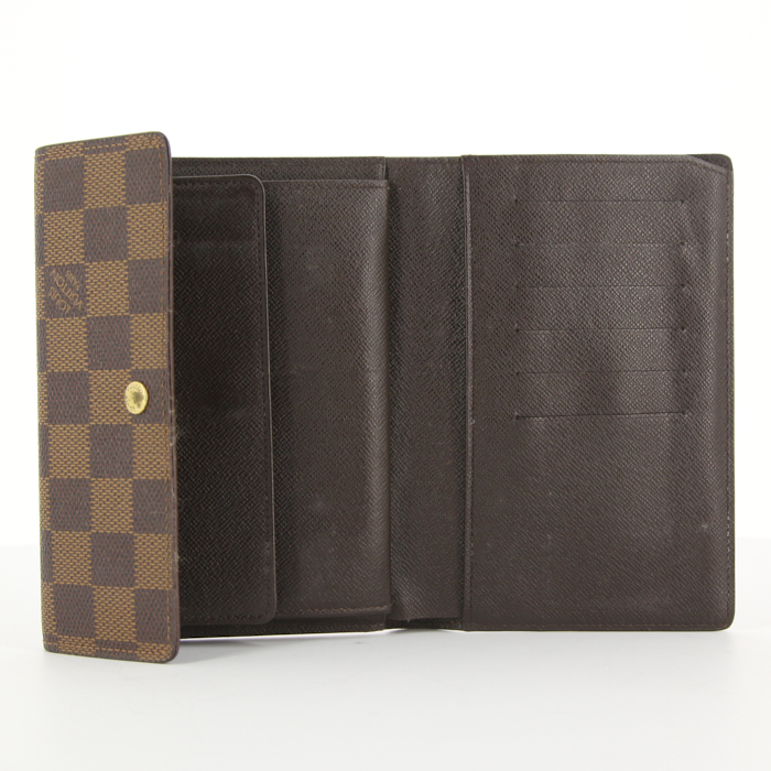 Billetera Louis Vuitton Alexandra en lona a cuadros ébano y cuero marrón - Detail D2