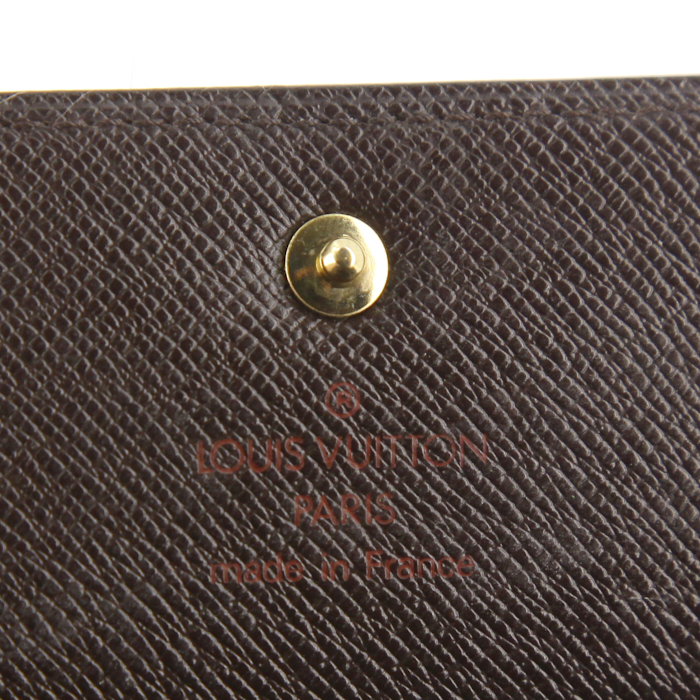 Portefeuille Louis Vuitton Alexandra en toile damier ébène et cuir marron - Detail D3