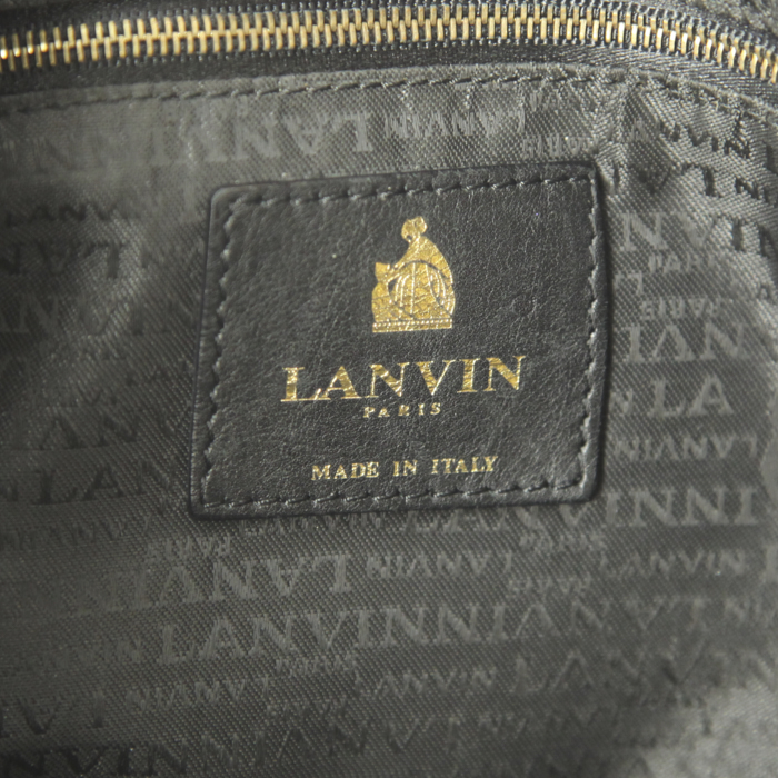 Lanvin Amalia handbag in black quilted leather and brown bakelite - Detail D3