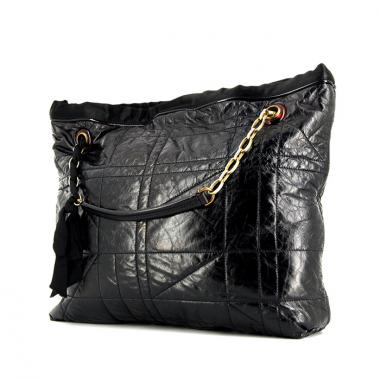 Bolso de mano Lanvin Amalia en cuero acolchado negro y baquelita marrón