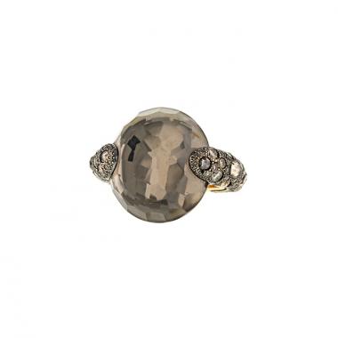 Pomellato Tango large model ring in pink gold,  diamonds and smoked quartz